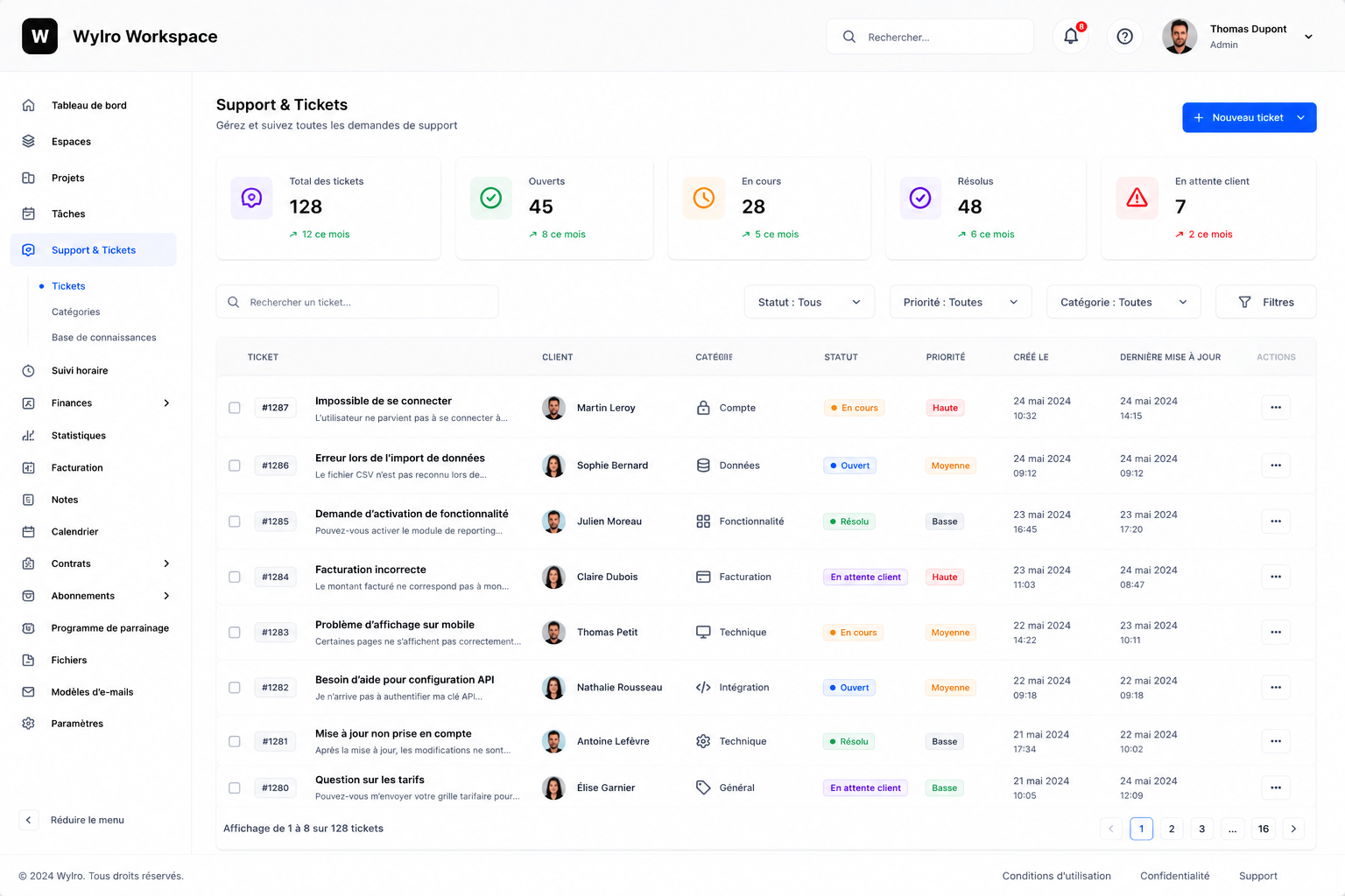 Support client et tickets à Liège avec Wylro, logiciel de gestion local pour PME en Belgique
